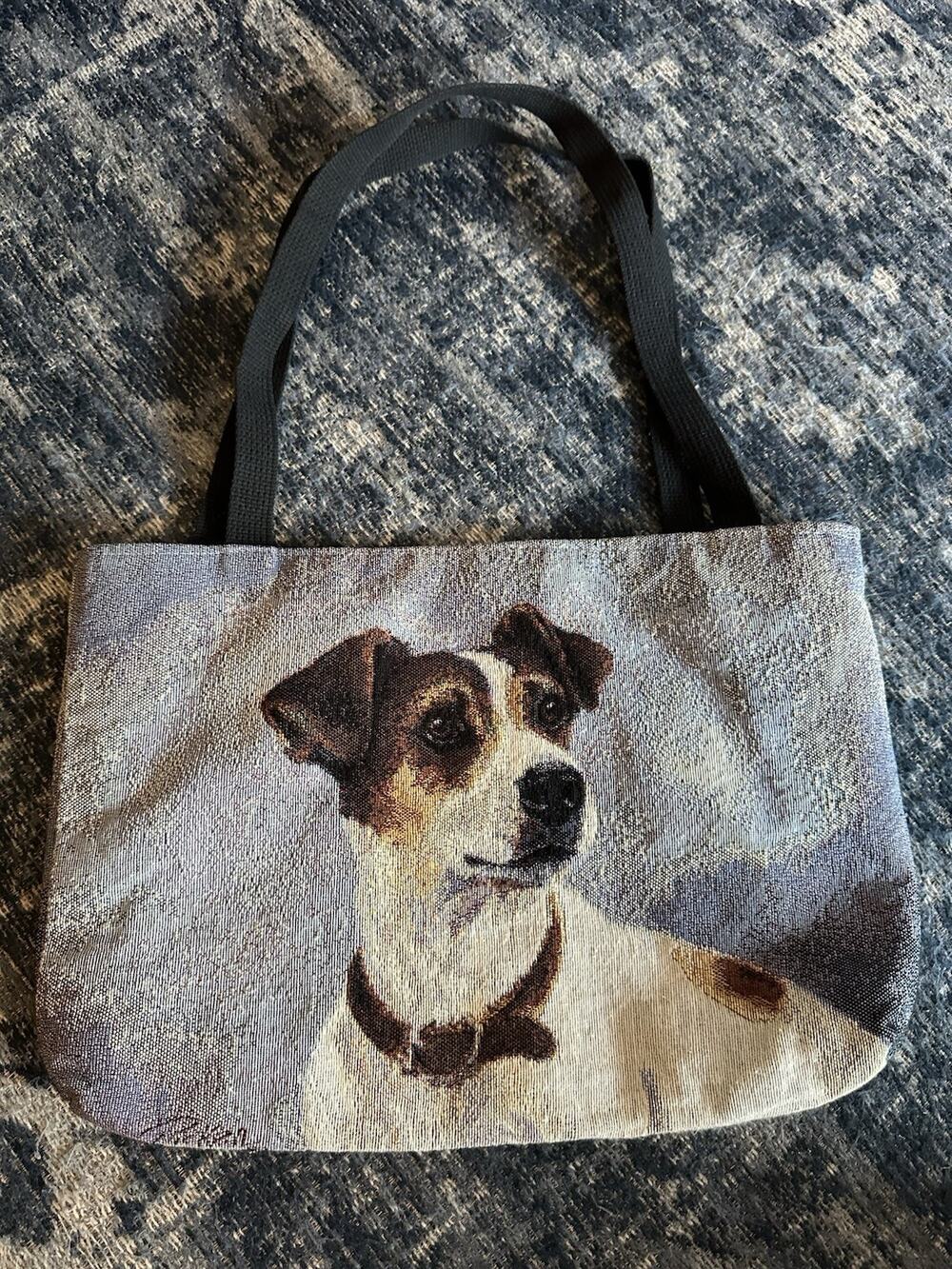 Linda Pickens Woven Tapestry Tote Bag Jack Russel Terrier Dog Vintage 1990’s